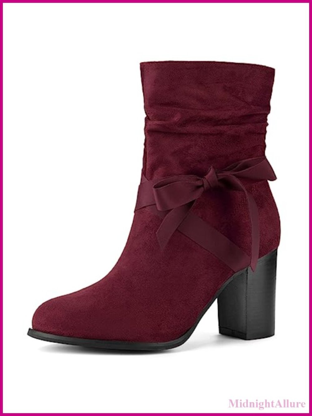 Faux Suede Slouch Ankle Booties Chunky Heel Bow Decor Western Booties
